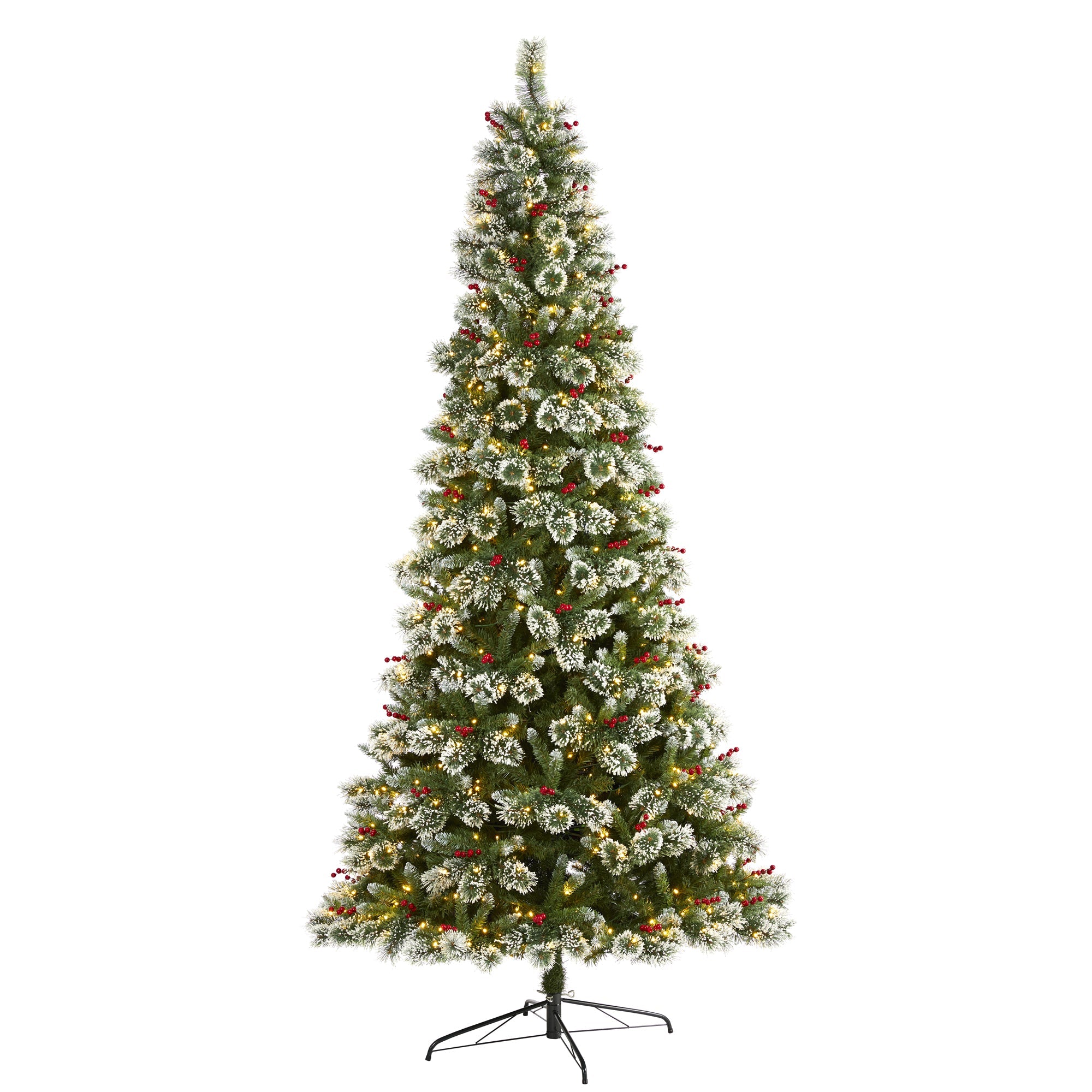 9' Frosted Swiss Pine Artificial Christmas Tree w/ 700 Clear LED Lights & Berrie