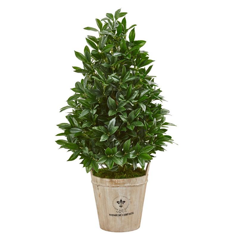39"  Bay Leaf Cone Topiary Artificial Tree in Farmhouse Planter