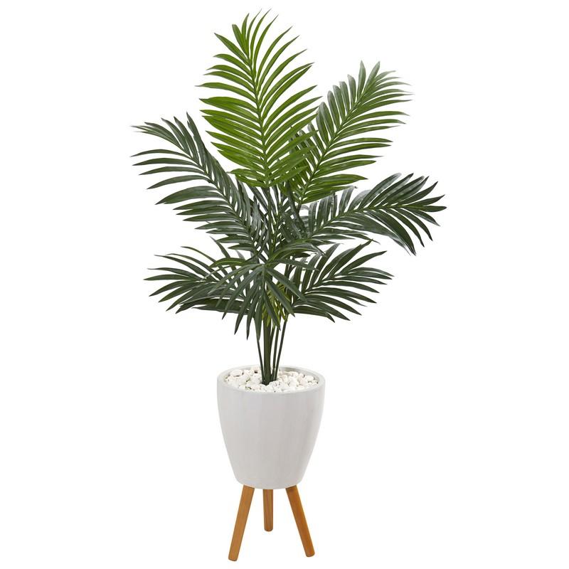 4.5"  Kentia Artificial Palm Tree in White Planter with Legs