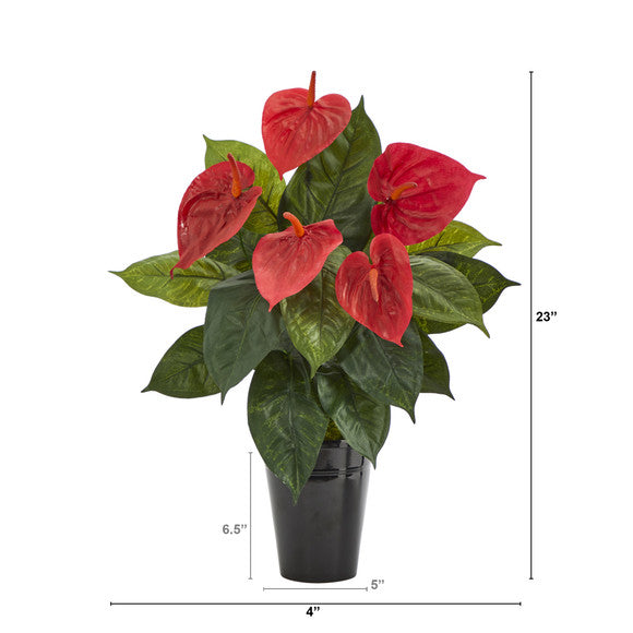 23" Anthurium Artificial Plant in Black Planter
