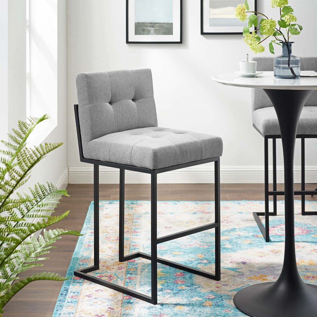 Privy Black Stainless Steel Upholstered Fabric Bar Stool by Modway