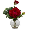Peony w/Fluted Vase Silk Flower Arrangement