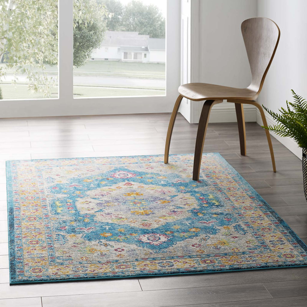 Success Anisah Distressed Floral Vintage Medallion 4x6 Area Rug by Modway