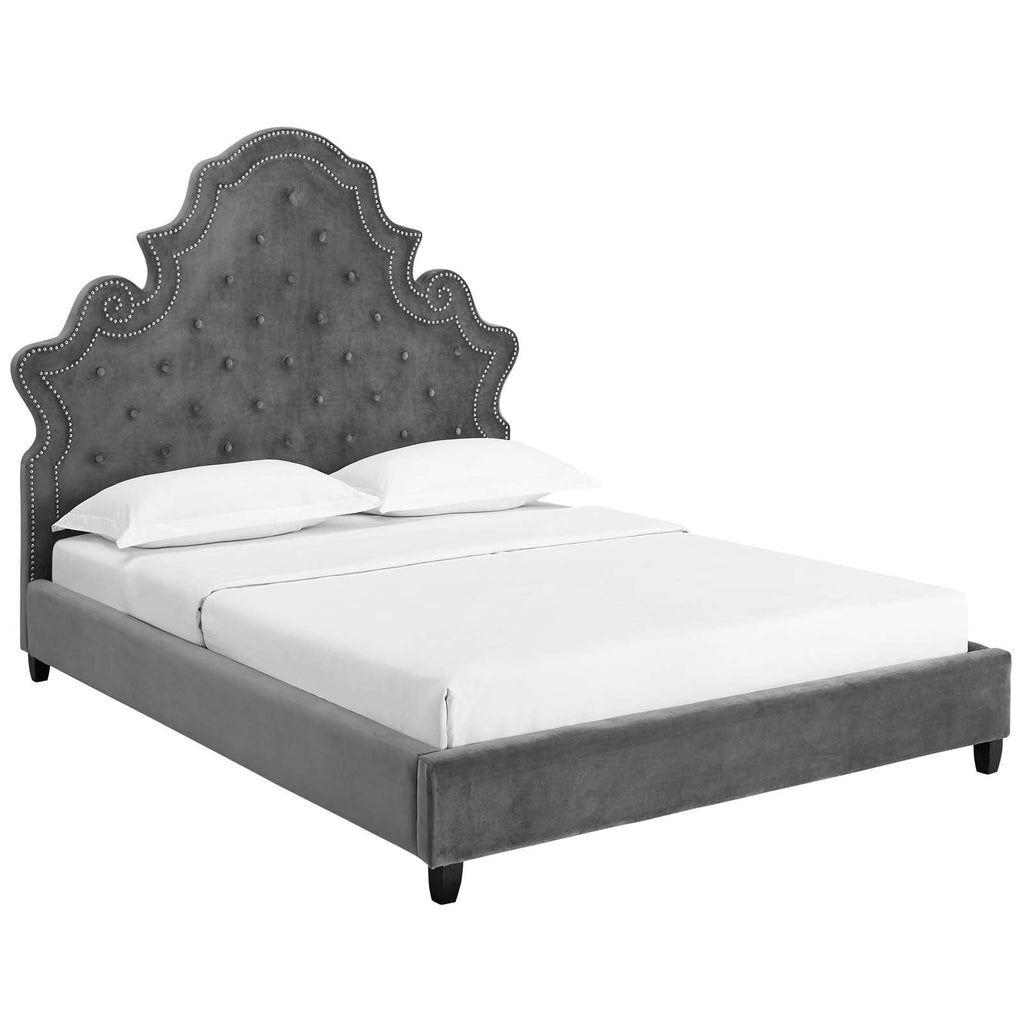 Valentina Tufted Nailhead Performance Velvet Queen Platform Bed by Modway
