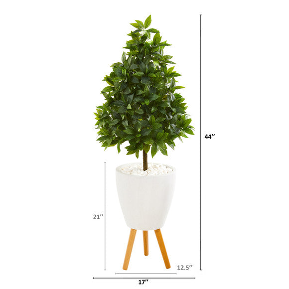 44" Sweet Bay Cone Topiary Artificial Tree in White Planter with Stand