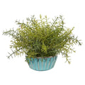 11"  Rosemary Artificial Plant in Turquoise Bowl with Silver Trimming