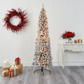 7' Flocked Pencil Artificial Christmas Tree w/ 400 Clear Lights & 574 Bendable