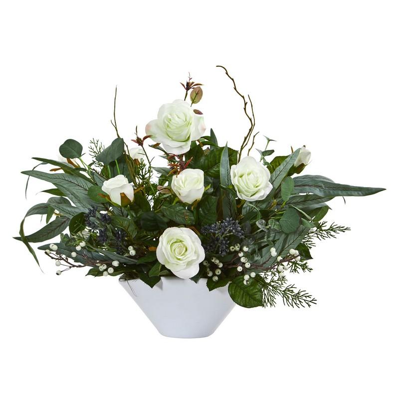 16"  Rose and Eucalyptus Artificial Arrangement in Vase