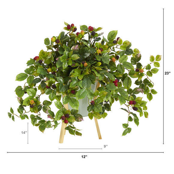 23" Raspberry Artificial Plant in Green Planter with Stand