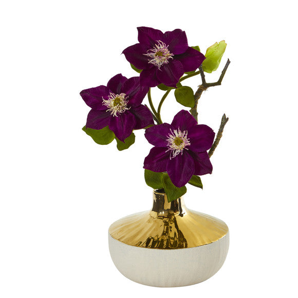 16" Anemone Artificial Arrangement in Gold and Cream Elegant Vase