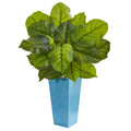 3' Large Leaf Philodendron Artificial Plant in Turquoise Planter (Real Touch)
