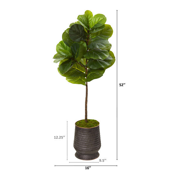 52" Fiddle Leaf Artificial Tree in Ribbed Metal Planter (Real Touch)