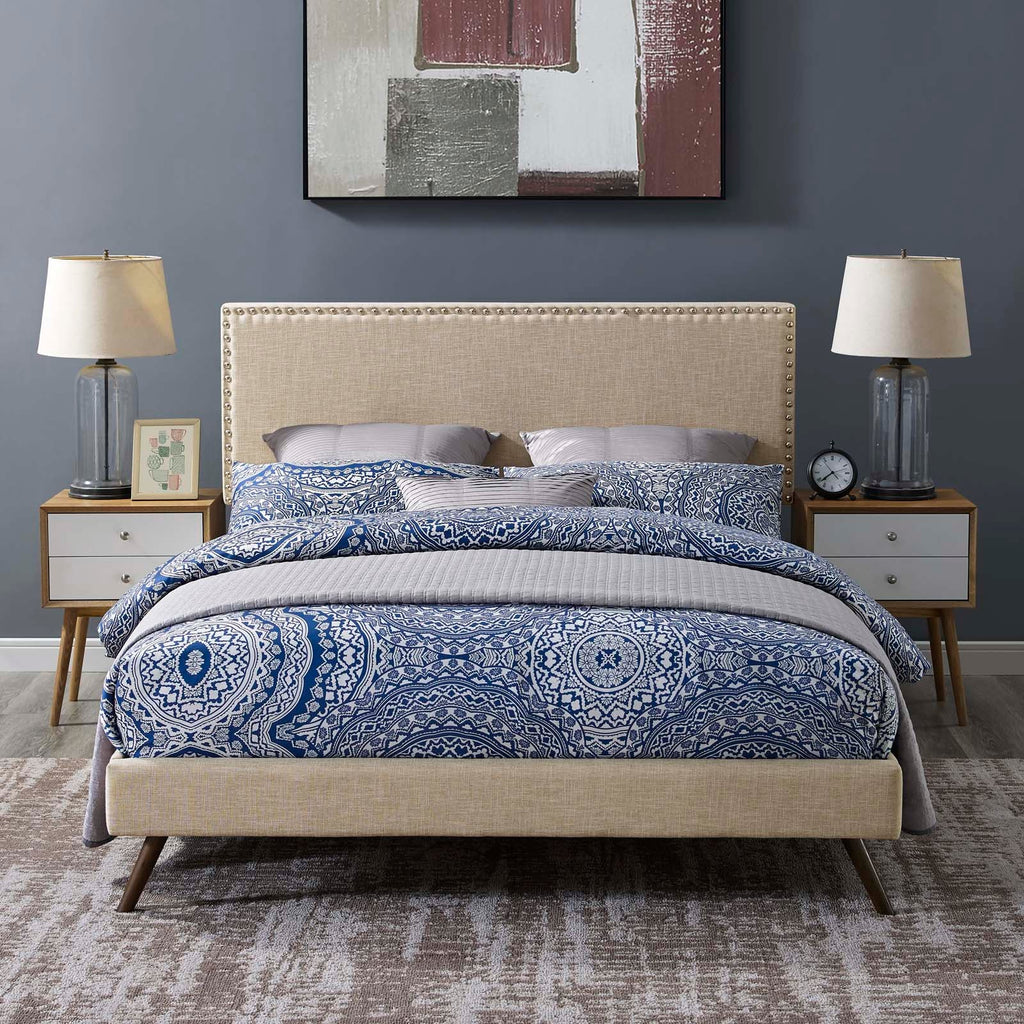 Macie Fabric Queen Platform Bed with Round Splayed Legs by Modway