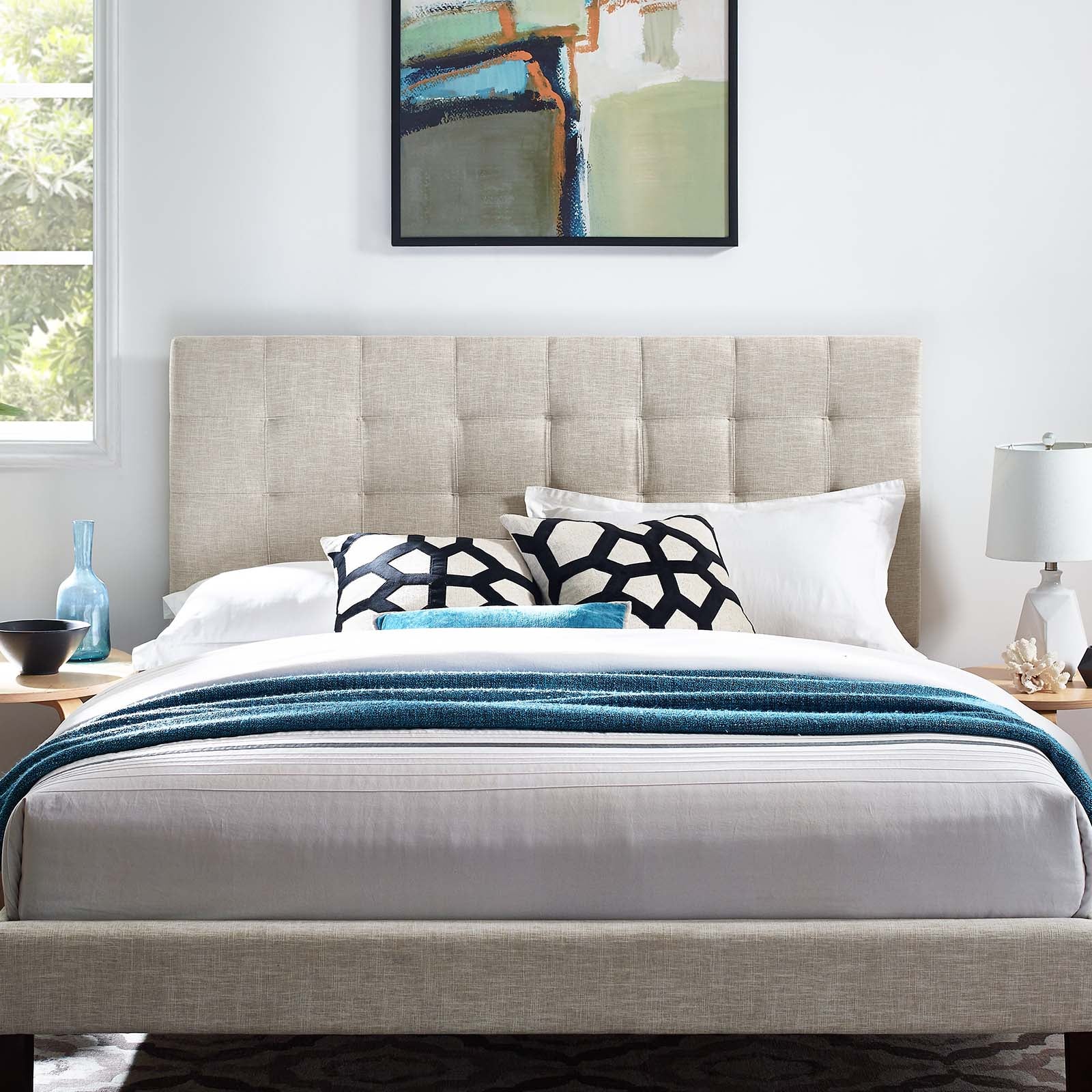 Paisley Tufted Upholstered Linen Fabric King and California King Headboard by Modway