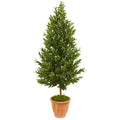 5' Olive Cone Topiary Artificial Tree in Terra Cotta Planter UV Resistant