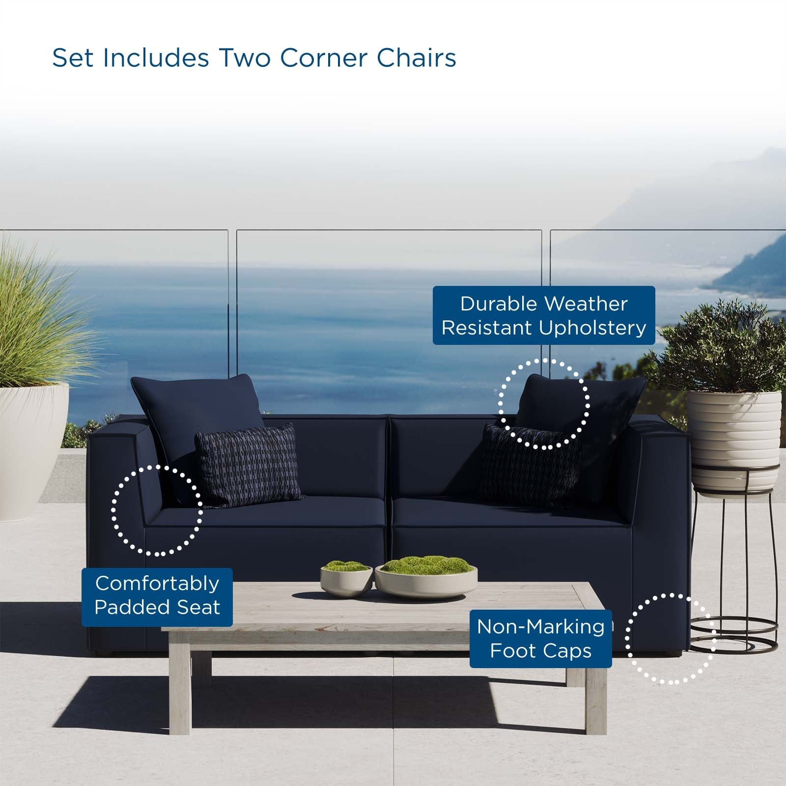 Saybrook 2-Piece Outdoor Patio Upholstered Sectional Sofa Loveseat by Modway