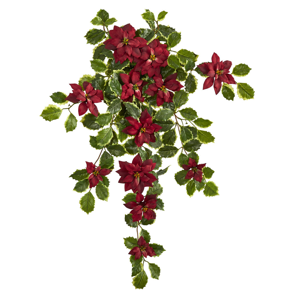 30" Poinsettia and Variegated Holly Artificial Plant (Set of 2) (Real Touch)