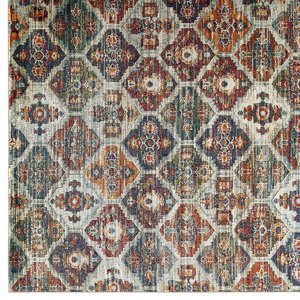 Tribute Azalea Distressed Vintage Floral Lattice 8x10 Area Rug by Modway