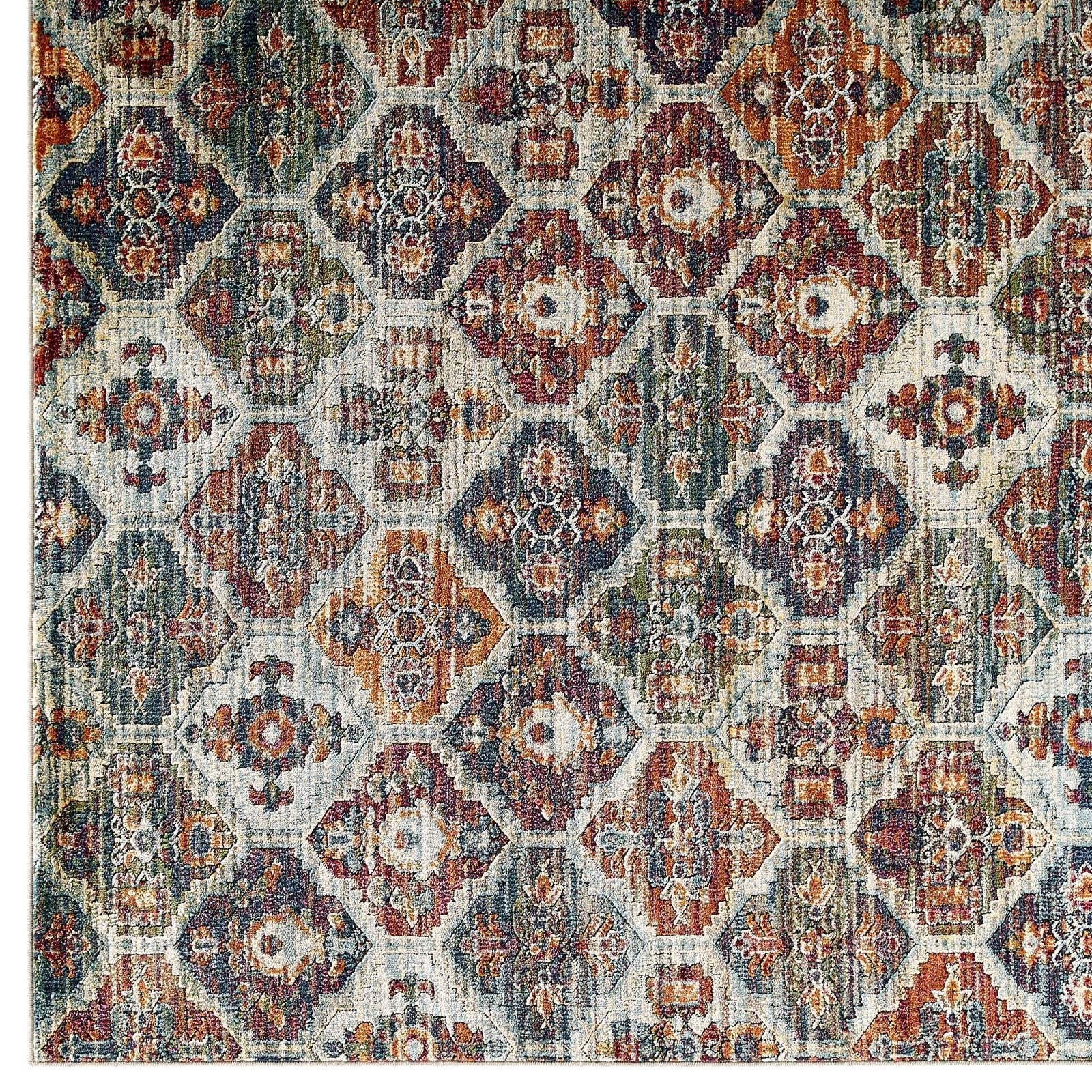Tribute Azalea Distressed Vintage Floral Lattice 8x10 Area Rug by Modway