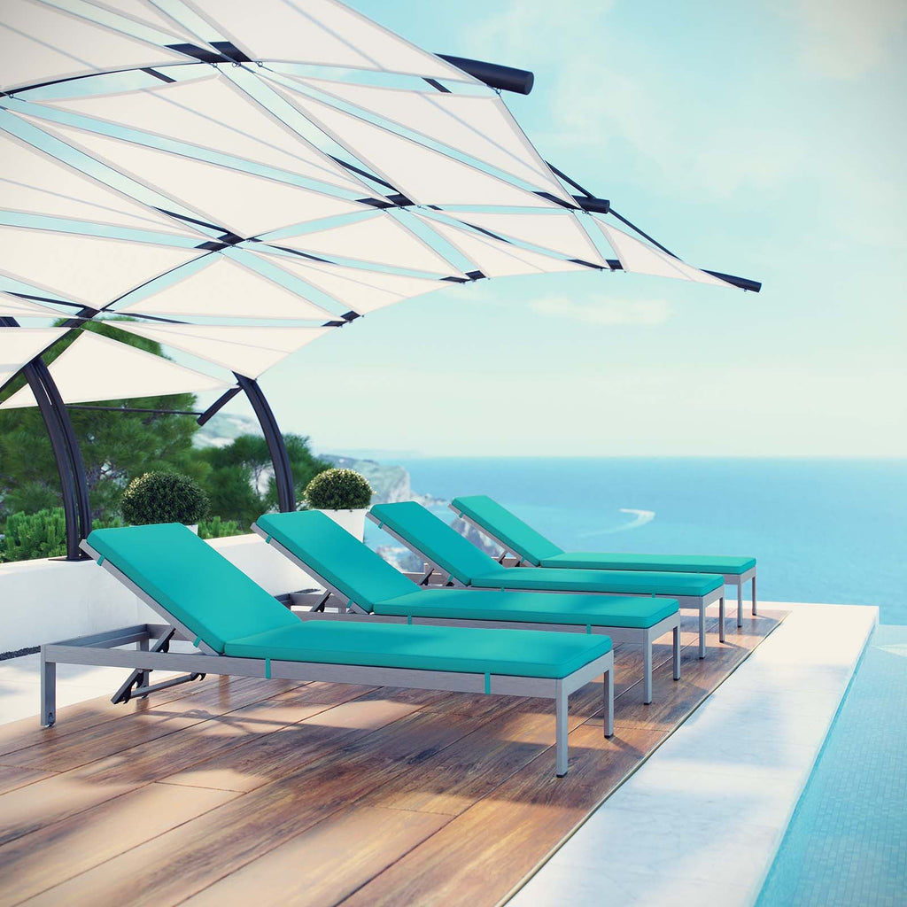 Shore Outdoor Patio Aluminum Chaise with Cushions Set of 4 by Modway