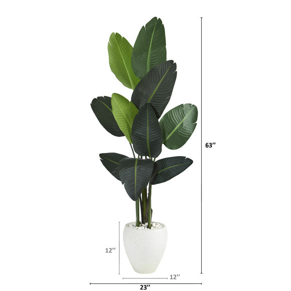 63" Traveler's Palm Artificial tree in White Planter