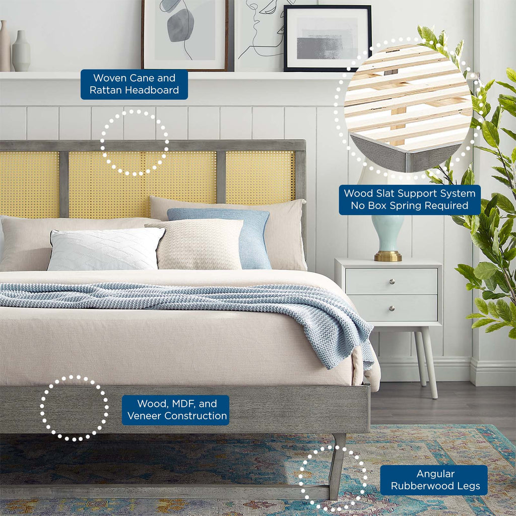 Kelsea Cane and Wood Full Platform Bed With Angular Legs by Modway