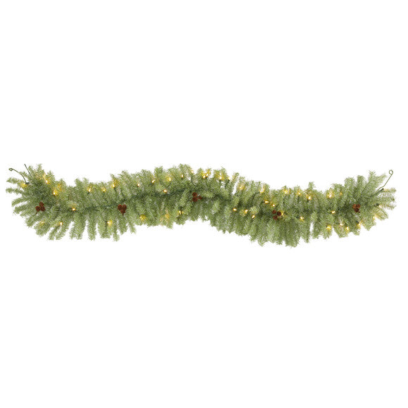 6' Christmas Pine Artificial Garland w/50 Warm White LED Lights and Pine Cones