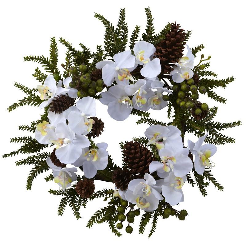 22"  Phalaenopsis & Pine Wreath