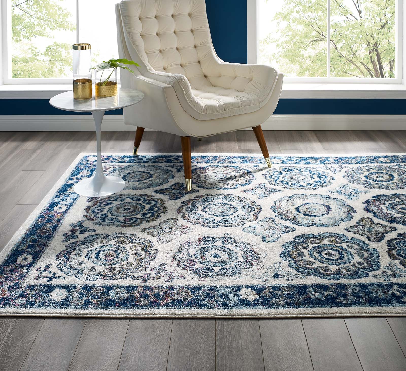 Entourage Odile Distressed Floral Moroccan Trellis 5x8 Area Rug by Modway