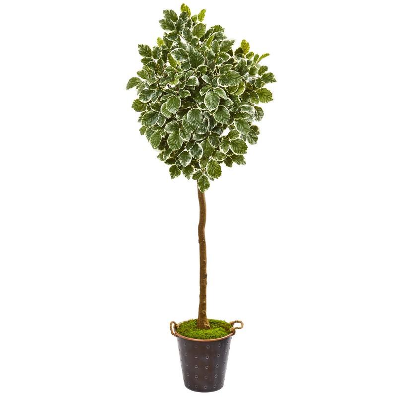 77"  Variegated Aralia Artificial Tree in Metal Planter