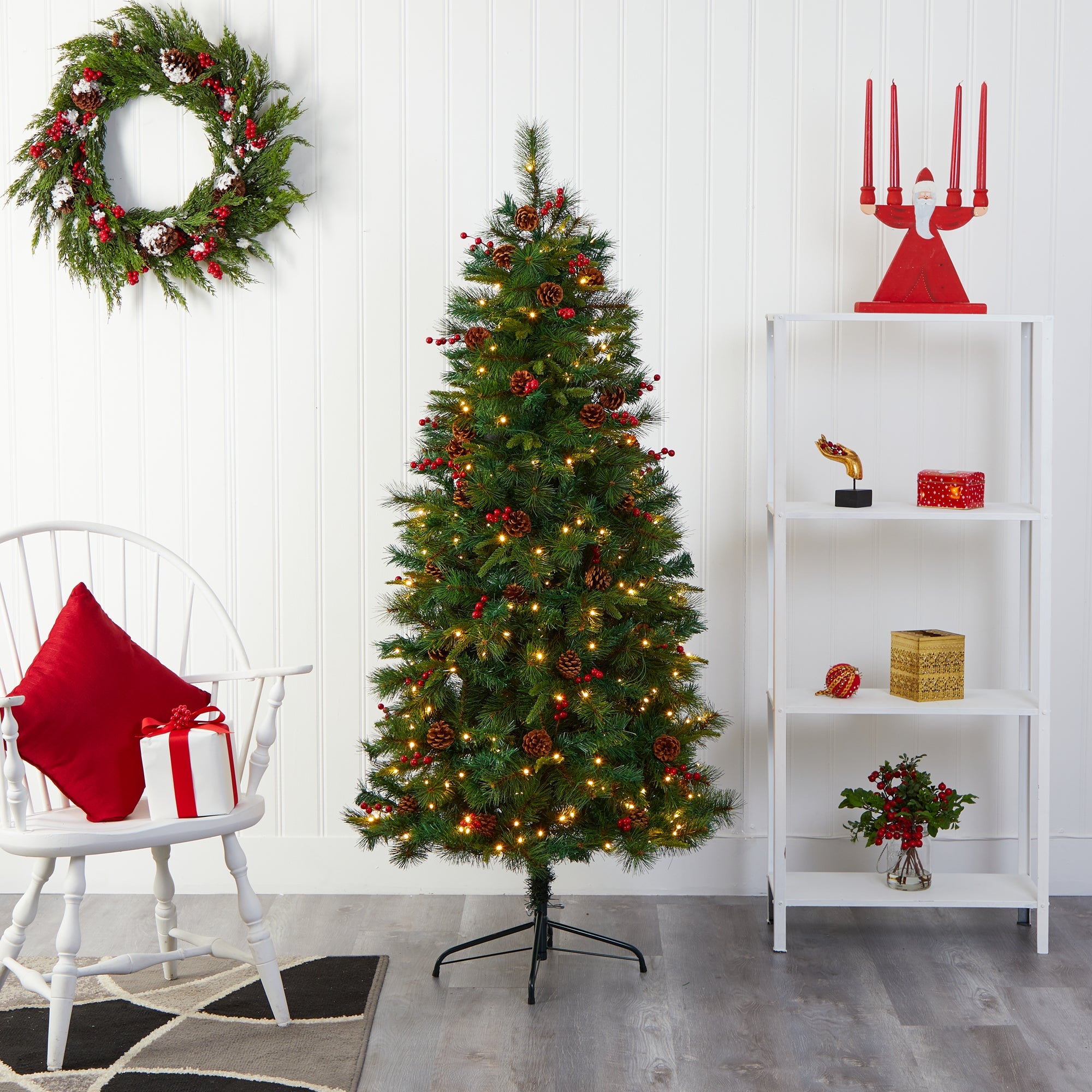 6' Mixed Pine Artificial Christmas Tree w/ 250 Clear LED Lights