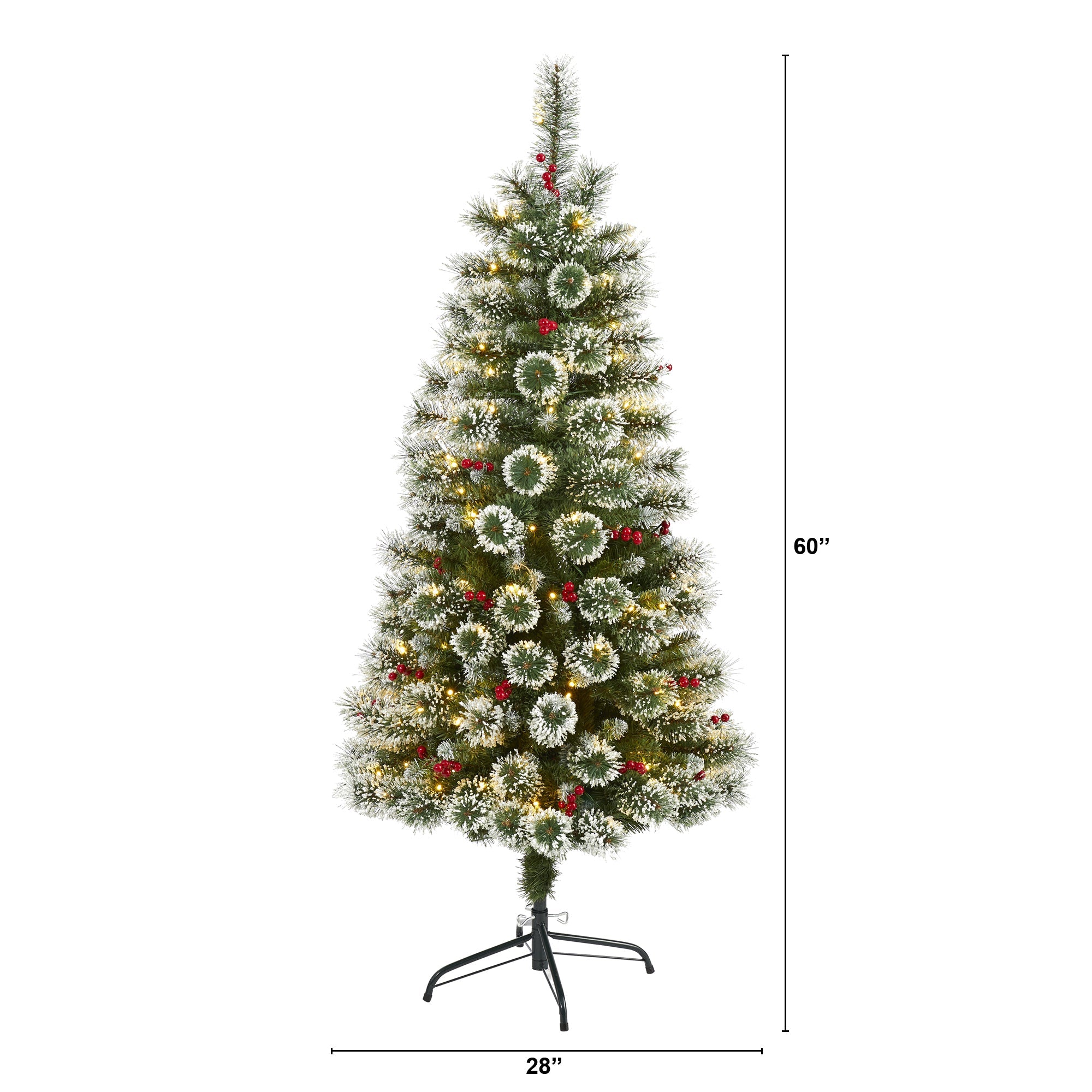 5' Frosted Swiss Pine Artificial Christmas Tree w/ 200 Clear LED Lights & Berrie