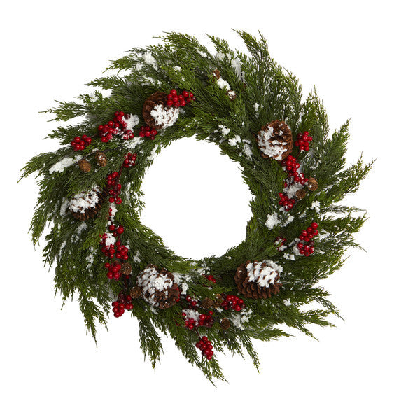 32'' Cypress with Berries and Pine Cones Artificial Wreath