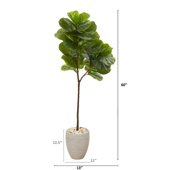 5' Fiddle Leaf Artificial Tree in Sand Colored Planter