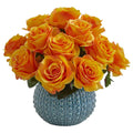 11.5'' Rose Artificial Arrangement in Blue Ceramic Vase