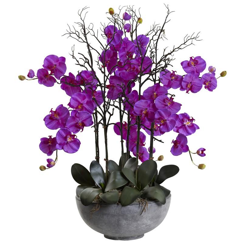 46"  Giant Phalaenopsis Orchid Artificial Arrangement in Cement bowl