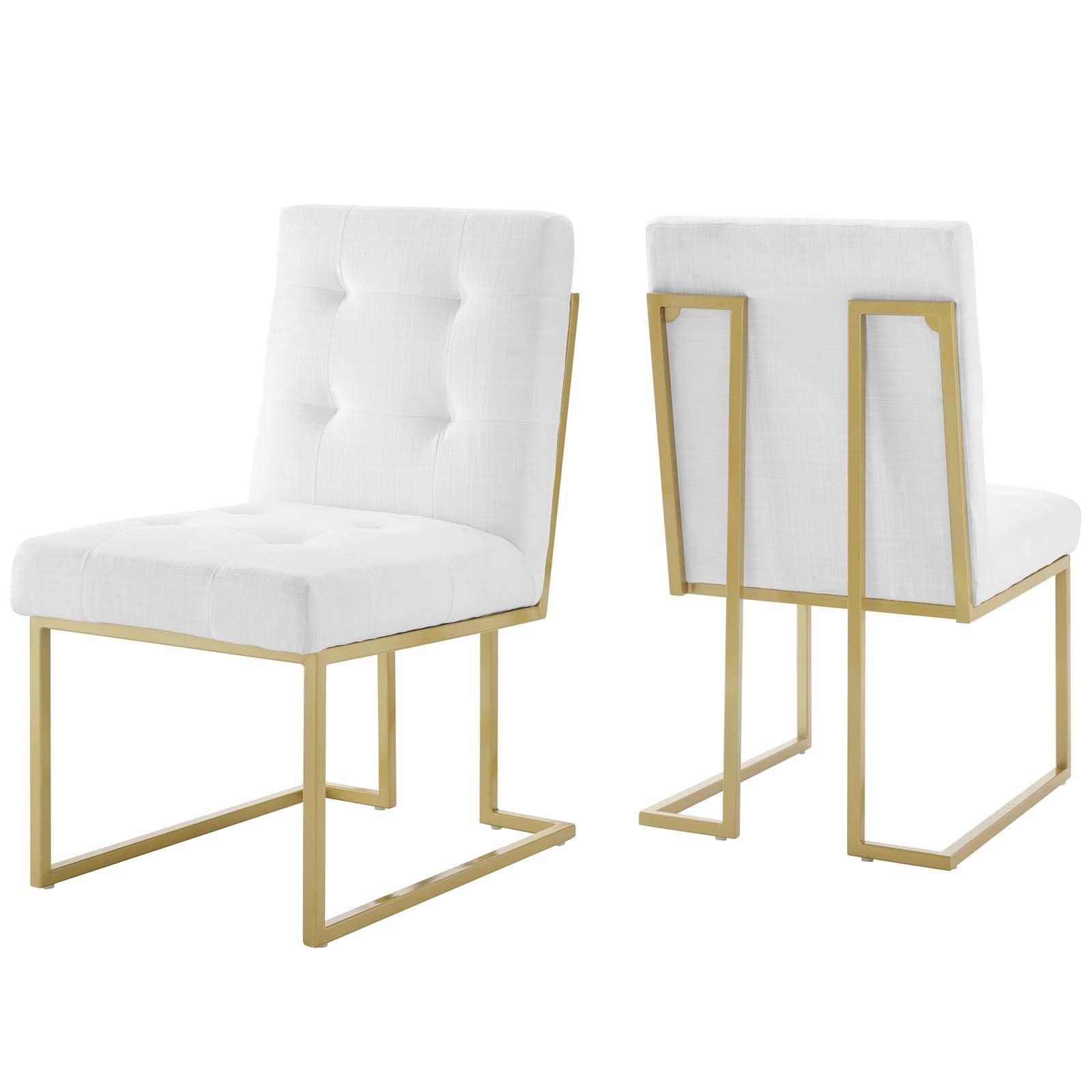 Privy Gold Stainless Steel Upholstered Fabric Dining Accent Chair Set of 2 by Modway