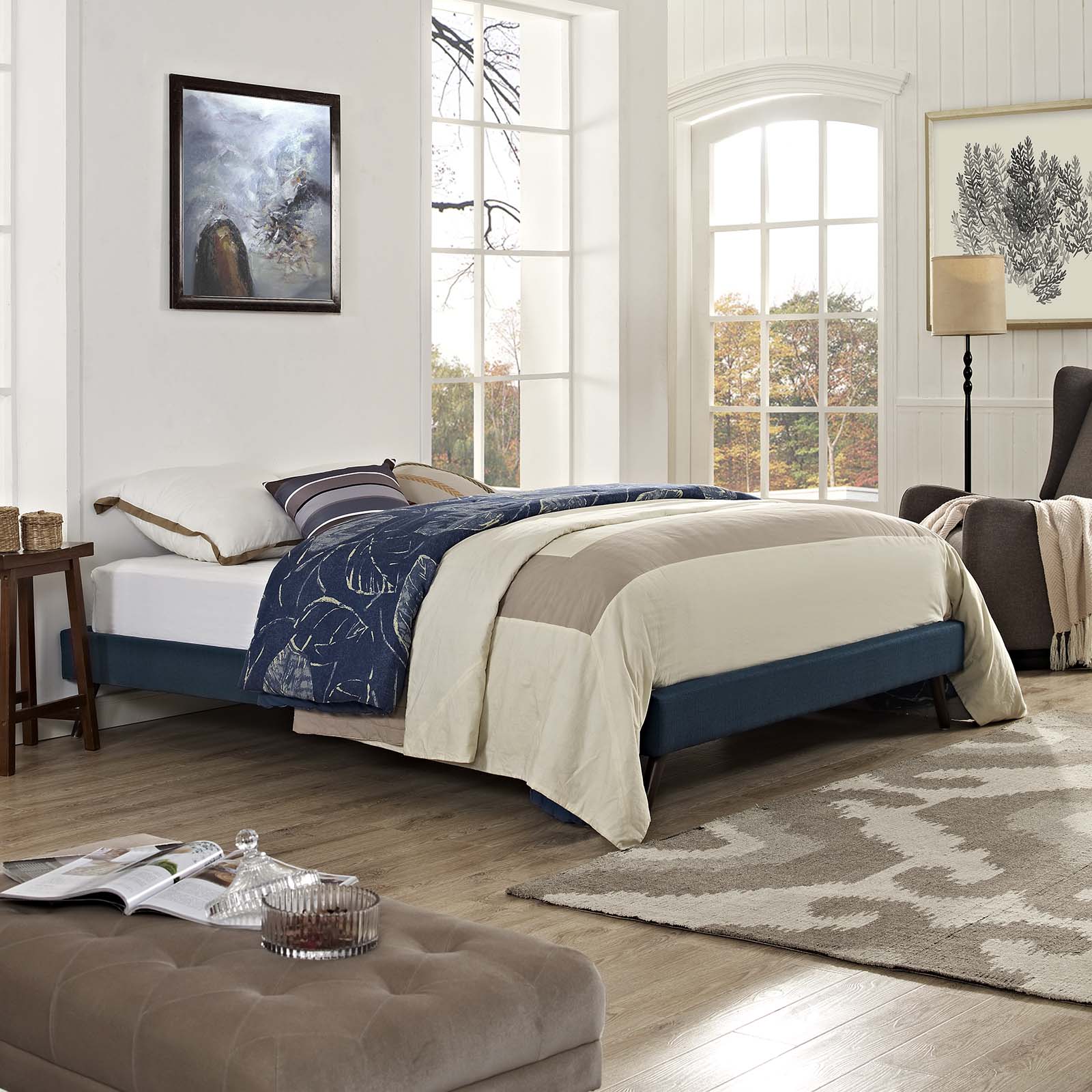 Loryn Fabric Full Bed Frame with Round Splayed Legs by Modway