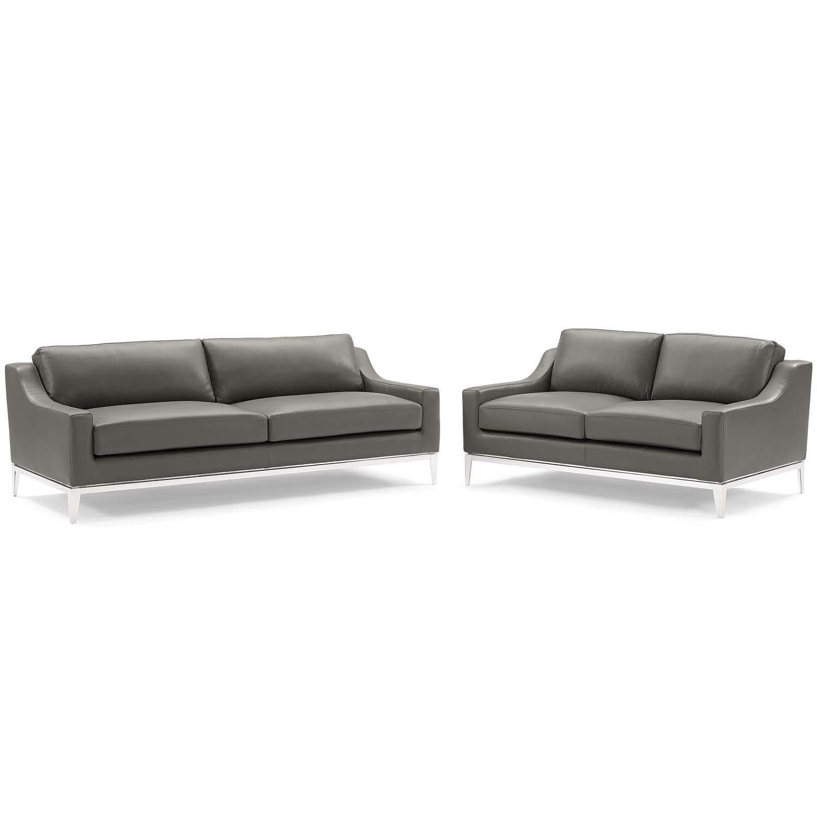 Harness Stainless Steel Base Leather Sofa and Loveseat Set by Modway
