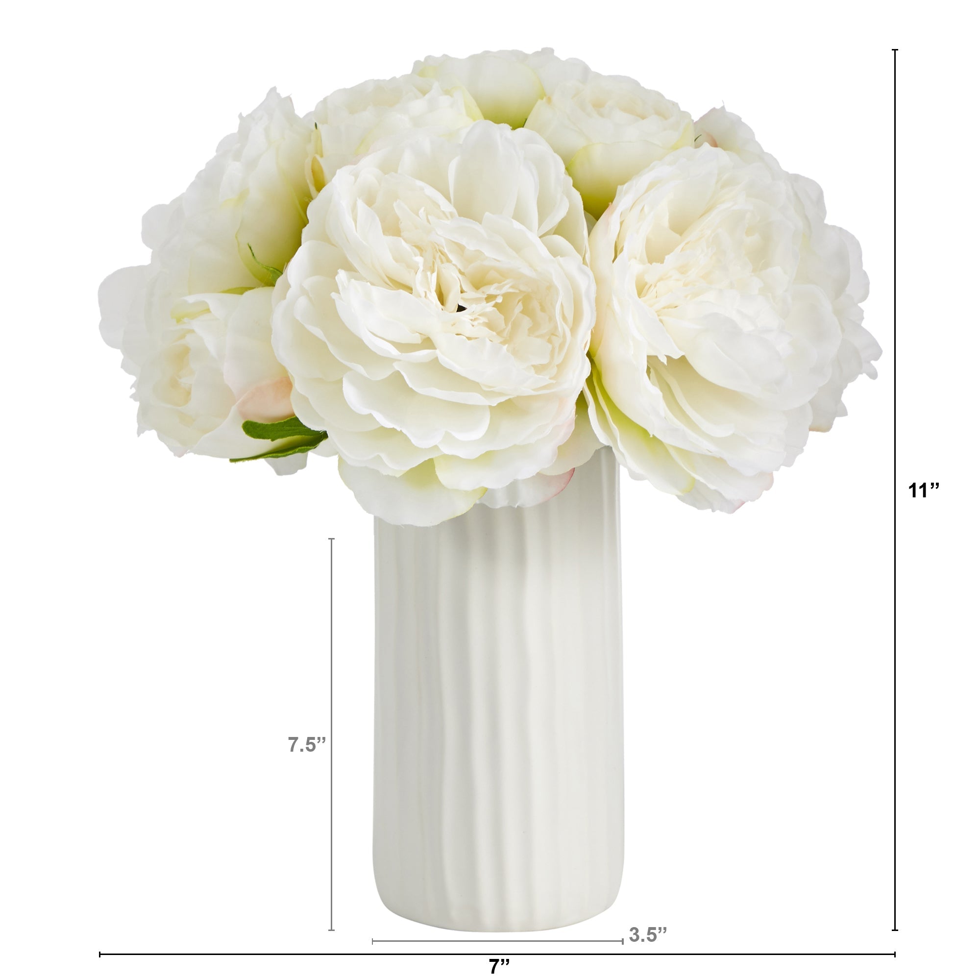 11" Peony Bouquet Artificial Arrangement in White Vase