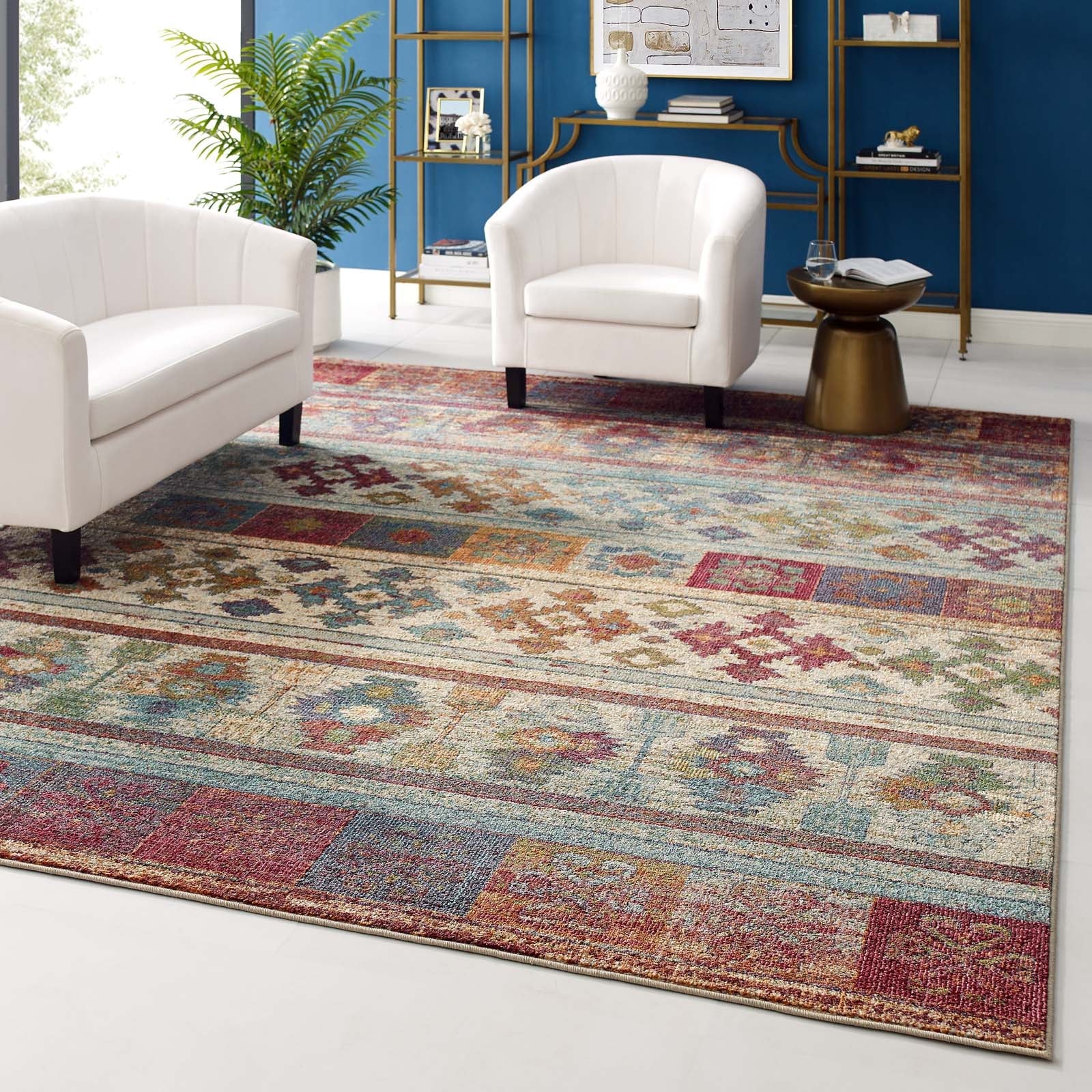 Tribute Nala Distressed Vintage Floral Lattice 8x10 Area Rug by Modway