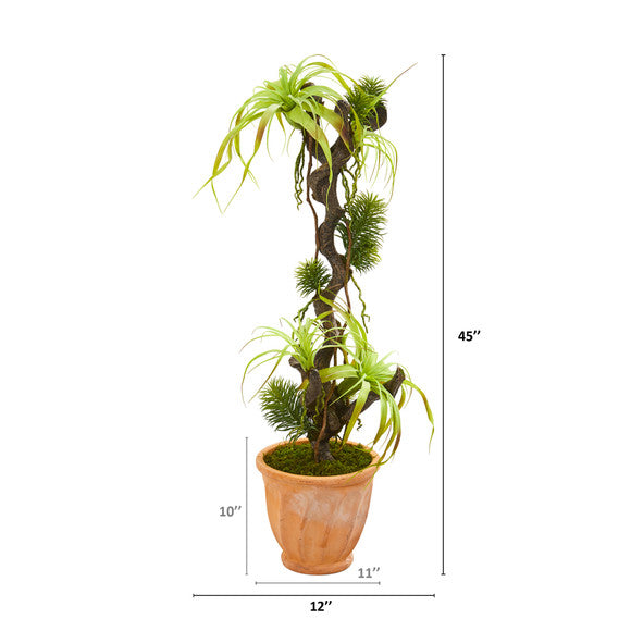 45" Tillandsia Artificial Plant in Terra-Cotta Planter