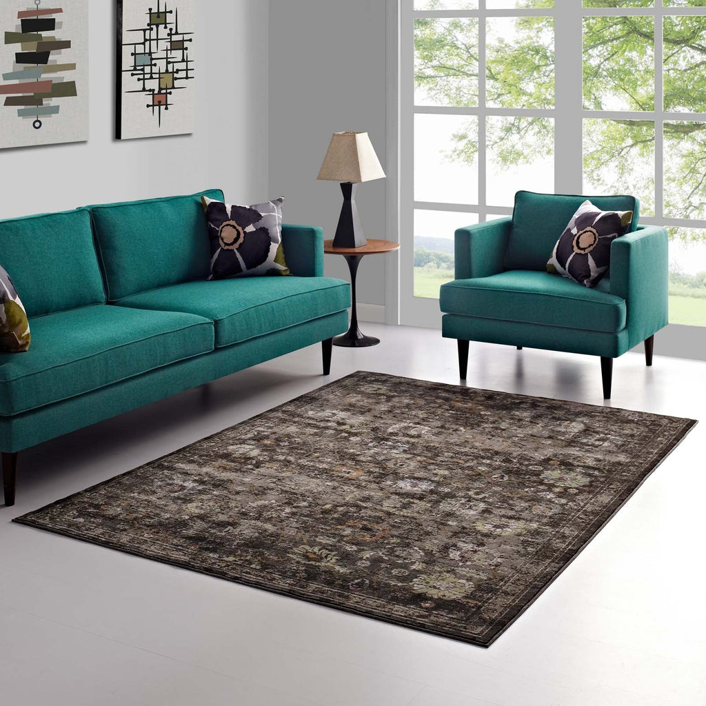 Minu Distressed Floral Lattice 4x6 Area Rug by Modway