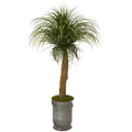 64" Pony Tail Palm Artificial Plant in Copper Trimmed Metal Planter