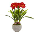 Amaryllis Artificial Plant in Sandstone Bowl