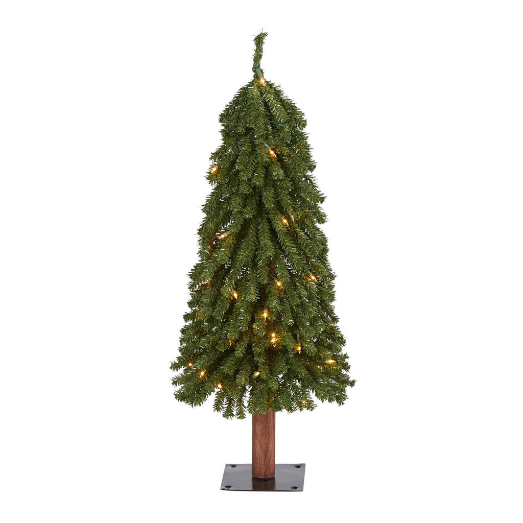 3' Grand Alpine Artificial Christmas Tree with 50 Clear Lights w/Natural Trunk