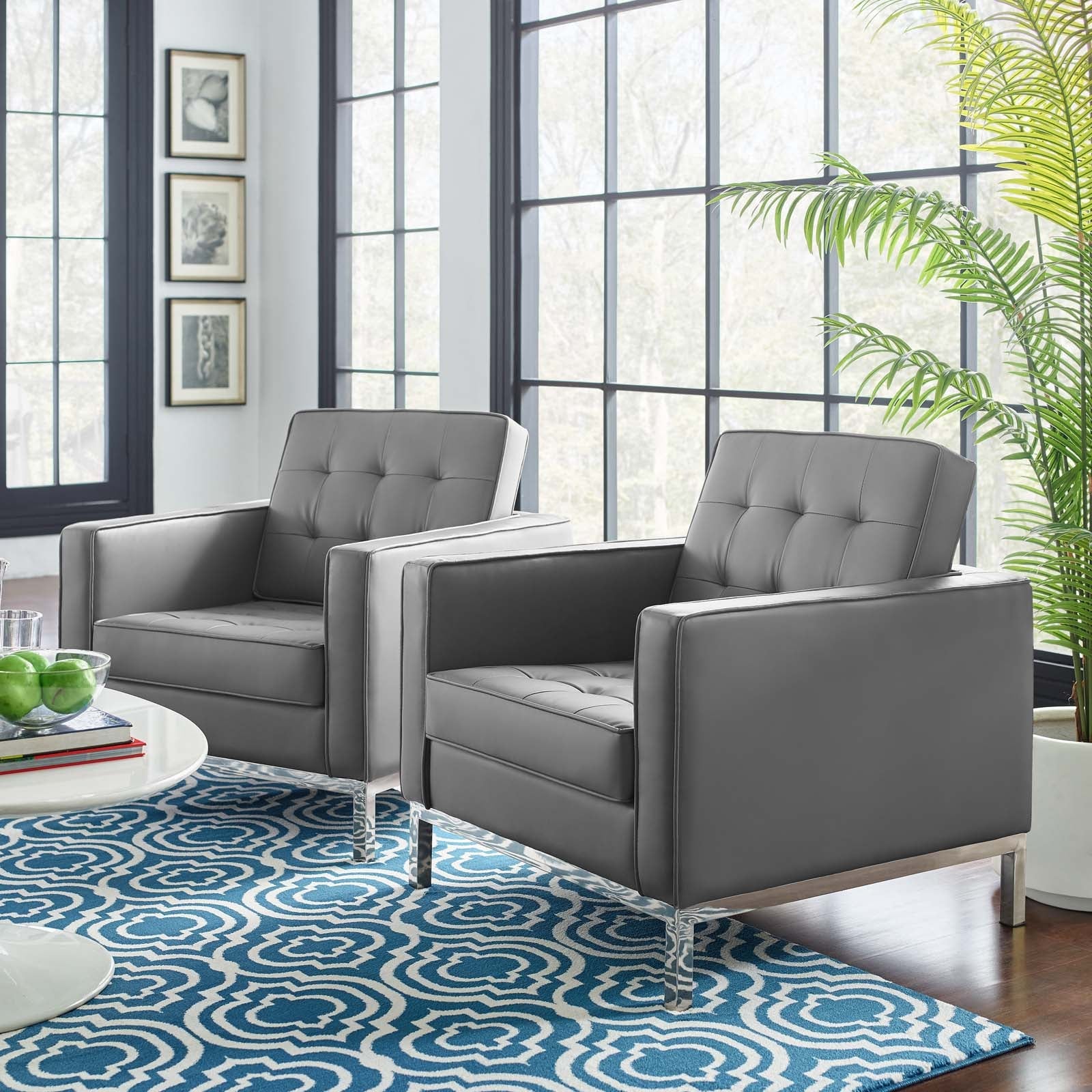 Loft Tufted Vegan Leather Armchairs Set of 2 by Modway