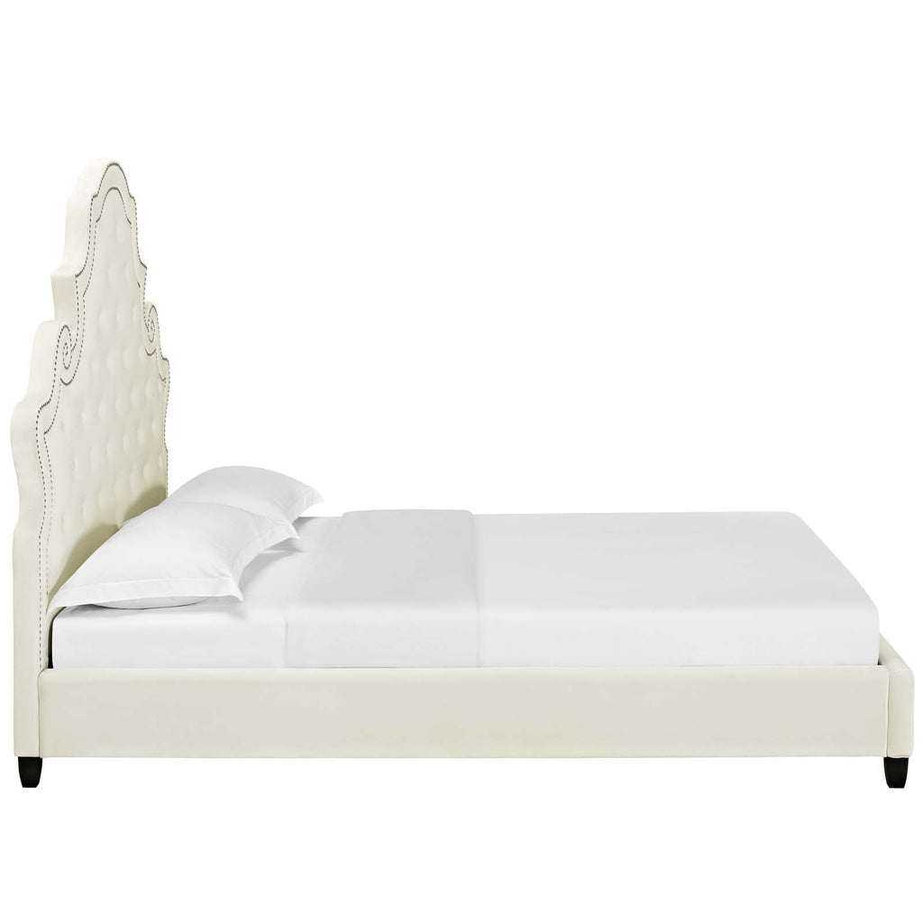 Valentina Tufted Nailhead Performance Velvet Queen Platform Bed by Modway