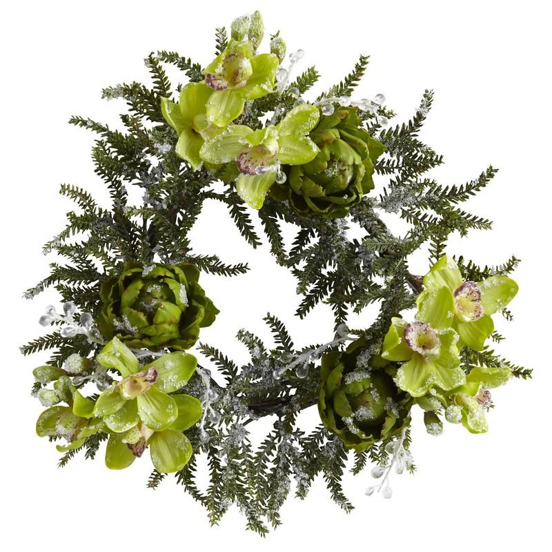 22"  Iced Cymbidium & Artichoke Wreath