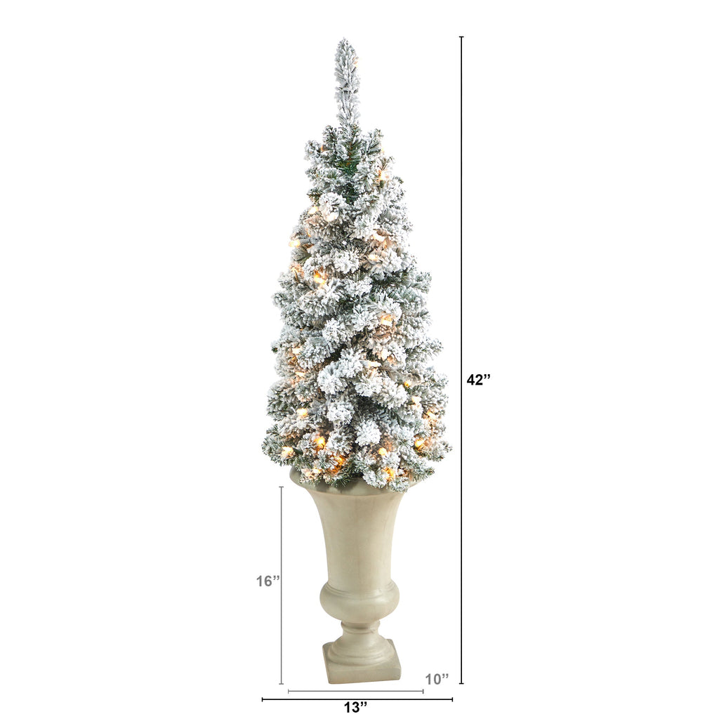 3.5' Flocked Pencil Artificial Christmas Tree w/ 50 Clear Lights & 132 Bendable